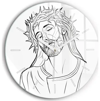 Hodiny Skleněné hodiny s potiskem Ozdobné nástěnné hodiny Kresba Ježíš Kristus