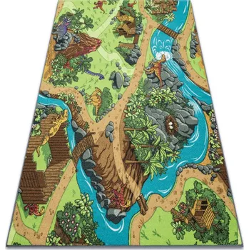 Koberec REBEL ROADS Dino World 29 Dinosauři, protiskluzový - šedý / zelený