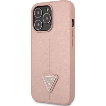 Pouzdro na mobilní telefon Guess PU Saffiano Triangle Zadní Kryt pro iPhone 13 Pro Pink GUHCP13LPSATLP