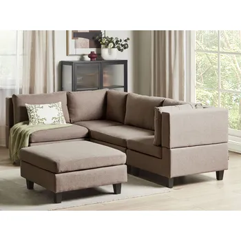 Pohovka Modulární rohová pohovka hnědé látkové čalounění 4místná pravostranná s taburetem moderní styl obývací pokoj Beliani