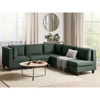 Pohovka Modulární rohová pohovka zelené látkové čalounění 5místná pravostranná čalouněné opěradlo moderní styl obývací pokoj Beliani