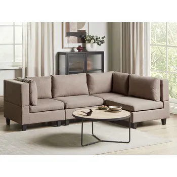 Pohovka Modulární rohová pohovka hnědé látkové čalounění 4místná levostranná polstrované opěradlo moderní obývací pokoj Beliani