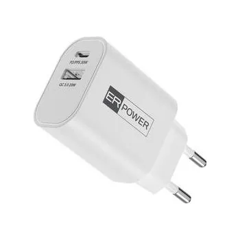 ER POWER Dual GaN Charger 30W, nabíječka do sítě, 1x USB-C Power Delivery, 1x USB-A Quick Charge