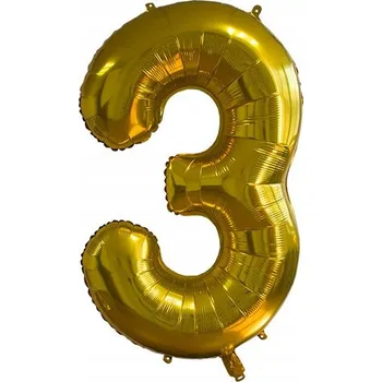 Balónek Fóliový balónek číslice 3 narozeniny výročí odolný zlatý OBROVSKÝ 100cm