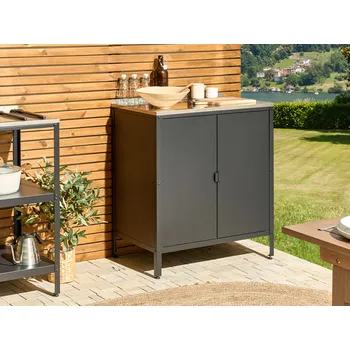 Kuchyňská linka Venkovní kuchyňská linka černá nerezová dvoudveřová skříňka s horní částí zahradní kuchyně jídelna Beliani