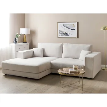 Sedací souprava Rohová sedačka pravostranná bílá 3-místná s přídavnými polštáři minimalistický styl do obývacího pokoje Beliani