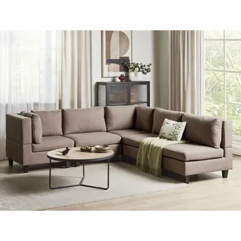 Pohovka Modulární rohová pohovka hnědé látkové čalounění 5místná pravostranná čalouněné opěradlo moderní styl obývací pokoj Beliani