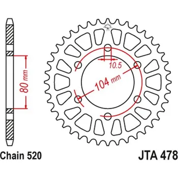 Řetězová sada pro motocykl Hliníková řetězová rozeta JT JTA 478-43BLK 43 zubů, 520 černá