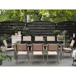 Zahradní jídelní souprava béžová s deskou z černé žuly, 8 sedadel, trojitý talíř 220 x 100 cm Beliani