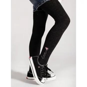 Dívčí oblečení YO Punčocháče RAB0044G černé se srdíčkem velikost oblečení - děti: 110/122