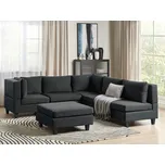 Modulární rohová pohovka s taburetem černé látkové čalounění 5místná pravostranná čalouněné opěradlo moderní styl obývací pokoj Beliani