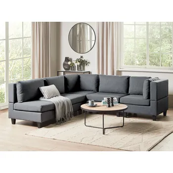 Pohovka Modulární rohová pohovka tmavě šedé látkové čalounění 5místná levostranná čalouněné opěradlo moderní styl obývací pokoj Beliani