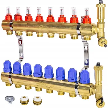 rozdělovač topení INVENA Mosazný rozdělovač podlahového topení PROV PLUS, 8 okruhů