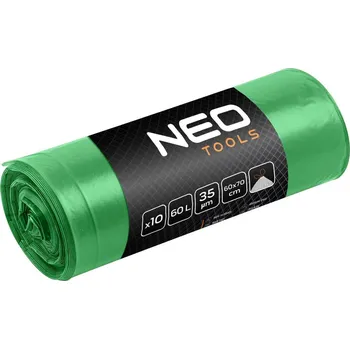Pytle na odpadky NEO TOOLS Pytle na odpad 60 l, zelené s páskou, 35 mic, 10 ks