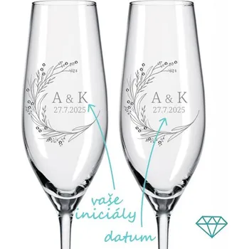 Sklenice Svatební skleničky na sekt Luční věnec s krystaly 2 ks