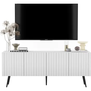 Televizní stolek TV stolek Glamour Komoda pod TV Bílý MAT 150 Loft Industriální Kovové nohy