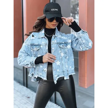 Dámská casual bunda Modrá džínová crop bunda s hvězdami DOLLA TY2634 Velikost: L/XL