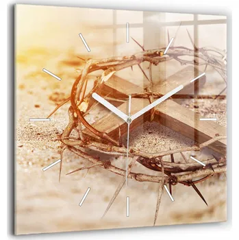 Hodiny Skleněné hodiny Sklo Tichý mechanismus Loft Nástěnný kříž a trnová korunka