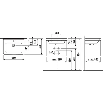 Umyvadlo JIKA Cubito JP-bílá umyvadlo 55 x 42 cm s 1 otvorem pro baterii uprostřed 8.1042.2.100.104.1 H8104221001041