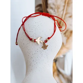 Čelenka Červený náramek HEARTBEAT s ptáčkem a květinkami LY0071 Velikost: ONE SIZE