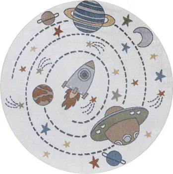 Koberec Koberec BONO 8288 vesmír / planety, krémový / antracitový, kruh