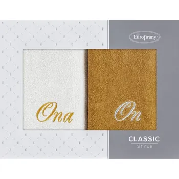 Vánoční ozdoba Dárková sada ručníků ON,ONA 5 stříbrná / hořčičná