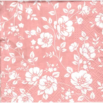 Papírový ubrousek UBR48, Ubrousek, 16x16 cm, BÍLÉ RŮŽE NA RŮŽOVÉM, 1 kus