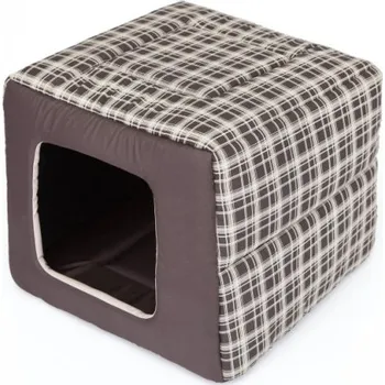 Pelíšek pro psa Bouda a pelíšek pro psa BUTTERFLY R1 károvaná, hnědá