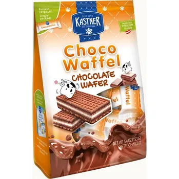 Rakouské oplatky KASTNER 153 g KAKAOVÉ - 18 ks jednotlivě balených (rakouské oplatky s mléčnou náplní / sáček obsahuje 18 ks)