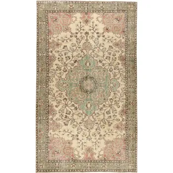 Koberec Ručně tkaný vlněný koberec Vintage 10534 ornament / květy, béžový / zelený