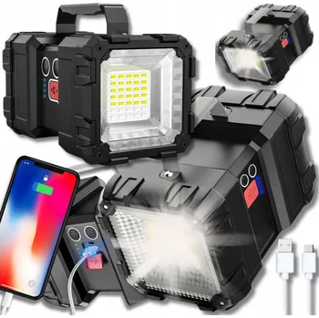 Svítilna VÝKONNÁ LED AKUMULÁTOROVÁ SVÍTILNA REFLEKTOR OBOUSTRANNÁ POWERBANKA PRO KEMPOVÁNÍ CREE