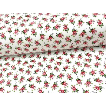 Mirtex Plátno DOMESTIK 145/24254-6 Růžičky červené šíře 150cm Zbytková metráž