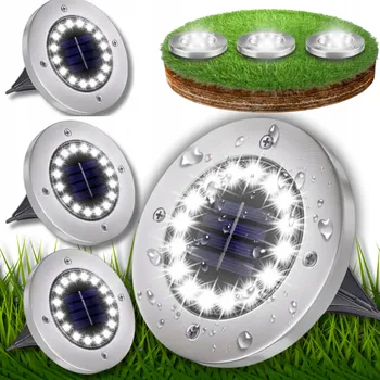 Venkovní osvětlení 4x SOLÁRNÍ LAMPA ZAPICHOVACÍ DISK NÁJEZDOVÁ LED VODĚODOLNÁ ZAHRADNÍ 16 LED