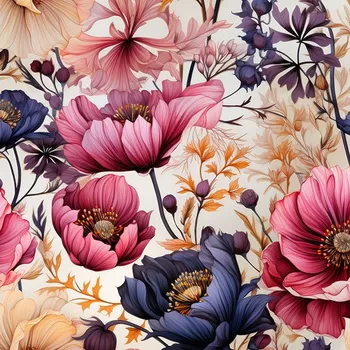 Umělé hedvábí se sametovým leskem květiny tmavé 86 MAXI vzor