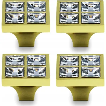 4x ZLATÝ NÁBYTKOVÝ KNOFLÍK S KŘIŠŤÁLEM RETRO OZDOBNÝ KNOFLÍK NA NÁBYTEK