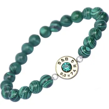 Náramek E-myslivost Šperky pro myslivkyně - Náramek z minerálů malachit s nábojnicí - Nábojnice 7x64