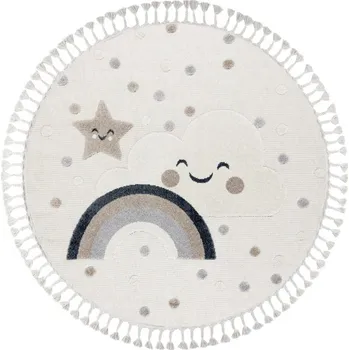 Koberec Dětský koberec YOYO EY78 kruh, bílý / béžový - mraky, duha, kapky