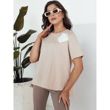 Béžové tričko s květinovou aplikací BINDA RY2484 Velikost: ONE SIZE
