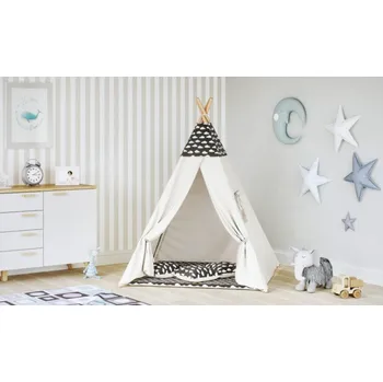 Dětský stan Dětský stan Tipi obláčky černý / béžový