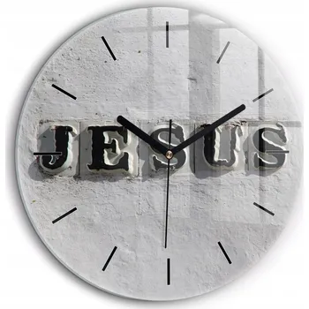 Hodiny Dekorativní Kulatý nástěnné hodiny s krásnou grafikou Kamenný nápis Jesus průměr 60 cm