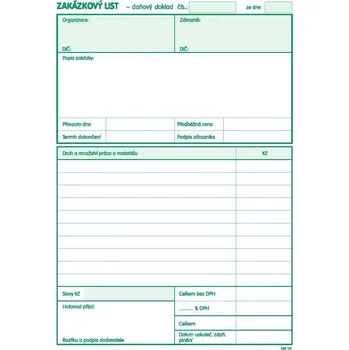 Tiskopis Zakázkový list - propis PaM 141