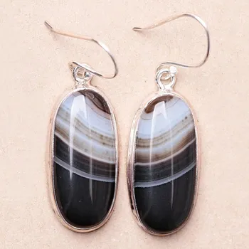 Náušnice Achát černý pruhovaný náušnice stříbro Ag 925 E626 2,7 cm, 11,3 g
