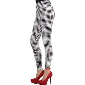 Dámské legíny ČERNÉ LEGÍNY S KOSTKOVANÝM VZOREM A MAŠLIČKAMI M/L