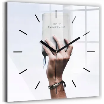 Hodiny Skleněné hodiny s potiskem Ozdobné nástěnné hodiny Písmo svaté 30x30