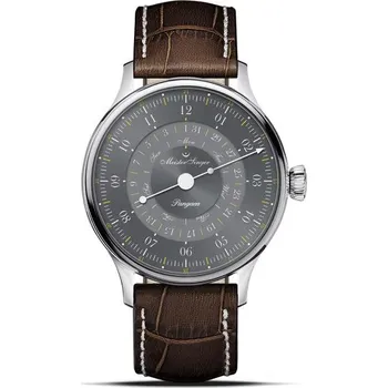 Hodinky MeisterSinger Pangaea Day Date 365 Grey PDD365927 Tmavě hnědý kožený řemínek