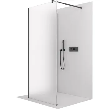 CERANO - Sprchová zástěna Walk-in Onyx Corner Round L/P - 8 mm - kulatá vzpěra - černá matná, mléčné sklo - 120x120x200 cm