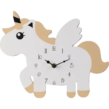 Hodiny Intesi nástěnné hodiny jednorožec béžové moderní do dětského pokoje MDF 30 cm