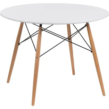 Jídelní stůl Kulatý jídelní stůl Intesi DTW 100 cm bílá deska dřevěné nohy skandinávský styl