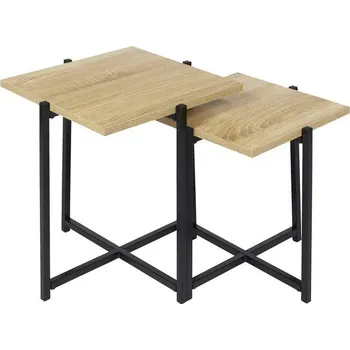 Konferenční stolek Sada 2 čtvercových konferenčních stolků Loka moderní loftový do obýváku přírodní černý