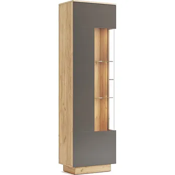 Knihovna Prosklená vitrína Lana pravá LED šedý dub do obýváku na knihy moderní 60 cm